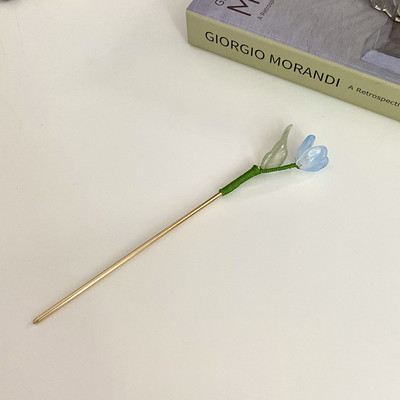 Antikvitás retro tulipán virág zománcos hajtű Hanfu hajkiegészítők női hajcsat lányoknak akril virágos hajmatricák ékszerek
