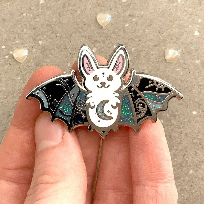 Desen animat drăguț de culoare argintie liliac din lună stele email pin insignă bricolaj drăguț broșă rucsac rever guler ace bijuterii fani cadou
