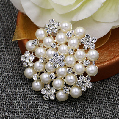 Ace pentru broșe clasice de flori de perle simulate și strasuri de cristal pentru buchete de nuntă sau prăjituri DIY