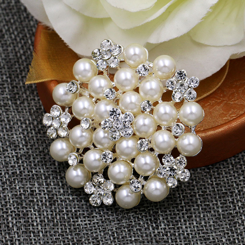 Ace pentru broșe clasice de flori de perle simulate și strasuri de cristal pentru buchete de nuntă sau prăjituri DIY