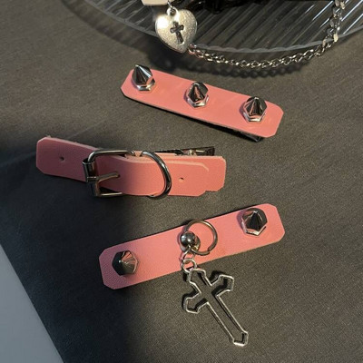 Agrafă de păr cu pandantiv în cruce cu nit gotic pentru fete, din piele, din metal, decorație cu inimă, agrafe, bijuterii Harajuku Y2K