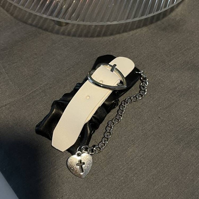Agrafă de păr cu pandantiv în cruce cu nit gotic pentru fete, din piele, din metal, decorație cu inimă, agrafe, bijuterii Harajuku Y2K