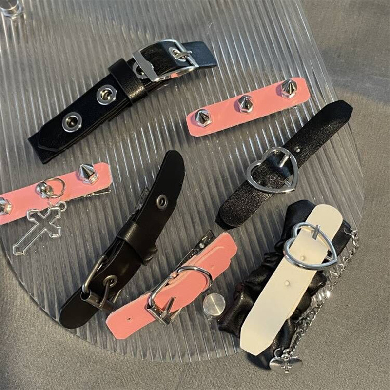 Agrafă de păr cu pandantiv în cruce cu nit gotic pentru fete, din piele, din metal, decorație cu inimă, agrafe, bijuterii Harajuku Y2K