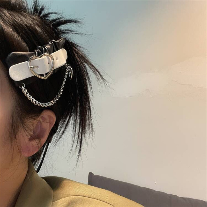 Agrafă de păr cu pandantiv în cruce cu nit gotic pentru fete, din piele, din metal, decorație cu inimă, agrafe, bijuterii Harajuku Y2K