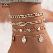 Tocona 4 τμχ/σετ Bohemian Tassel Anklets για Γυναικεία Ανδρικά Ανδρικά Αξεσουάρ Κοσμήματα με ρυθμιζόμενη αλυσίδα ποδιών ρυθμιζόμενη με παχιά αλυσίδα 16906