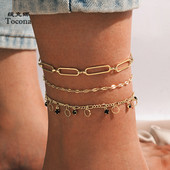 Tocona 3 buc/seturi de lux, negru, cu strasuri, de culoare aurie, pentru femei, brelocuri, bijuterii cu lanț pentru picioare, cu geometrie, cu ciucuri