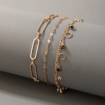 Tocona 3 buc/seturi de lux, negru, cu strasuri, de culoare aurie, pentru femei, brelocuri, bijuterii cu lanț pentru picioare, cu geometrie, cu ciucuri