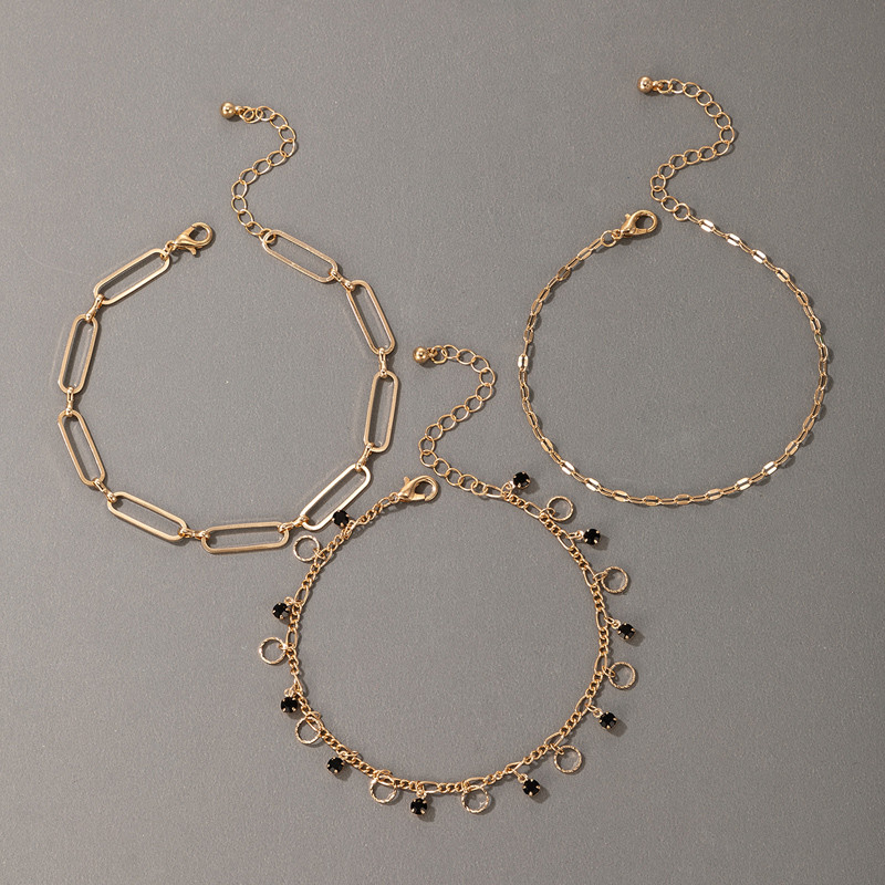 Tocona 3 buc/seturi de lux, negru, cu strasuri, de culoare aurie, pentru femei, brelocuri, bijuterii cu lanț pentru picioare, cu geometrie, cu ciucuri