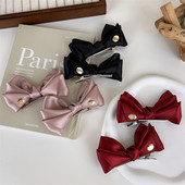 1 pereche de ac de păr din satin tridimensional de înaltă calitate din Coreea Clip pentru picior de rață, etichetă mică de aur, ac accesorii de păr pentru femei