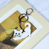 Breloc arcylic lucrat manual Animal drăguț pisică albă breloc cheie din oțel inoxidabil pentru femei, fete, cadouri, accesorii de bijuterii