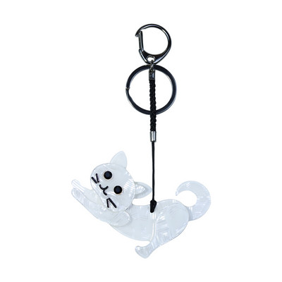 Breloc arcylic lucrat manual Animal drăguț pisică albă breloc cheie din oțel inoxidabil pentru femei, fete, cadouri, accesorii de bijuterii