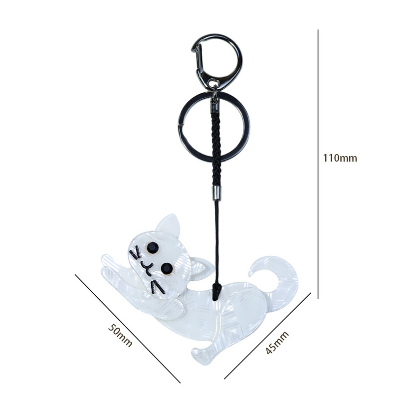 Breloc arcylic lucrat manual Animal drăguț pisică albă breloc cheie din oțel inoxidabil pentru femei, fete, cadouri, accesorii de bijuterii