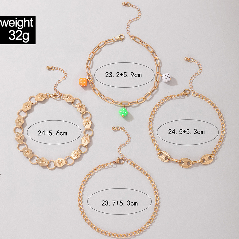 Tocona 4 τμχ/σετ Πολύχρωμο ακρυλικό ζάρι χρυσό ποδαράκι για γυναίκες Βαριές μεταλλικές φούντες Αλυσίδα ποδιών από κράμα μεταλλικό ρυθμιζόμενο κόσμημα 20290