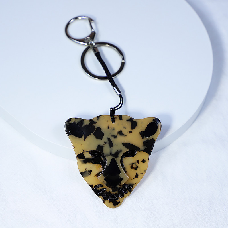 Breloc arcylic lucrat manual Animal leopard Breloc cheie din oțel inoxidabil pentru femei, fete, cadouri, accesorii de bijuterii