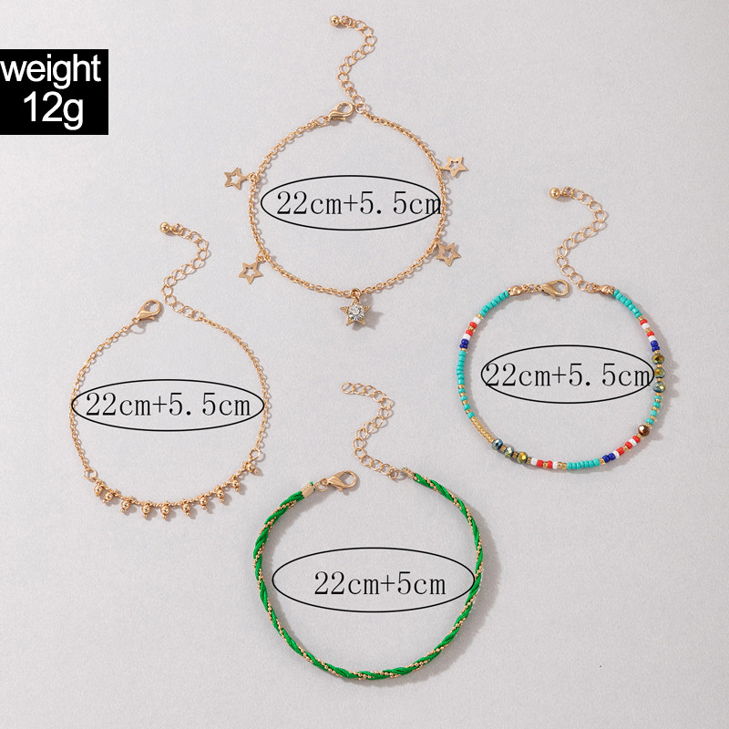 Tocona glezne colorate cu mărgele pentru femei, ciucuri de cristal transparent, lanț pentru picioare lucrat manual, bijuterii boeme 4 buc/seturi 21942