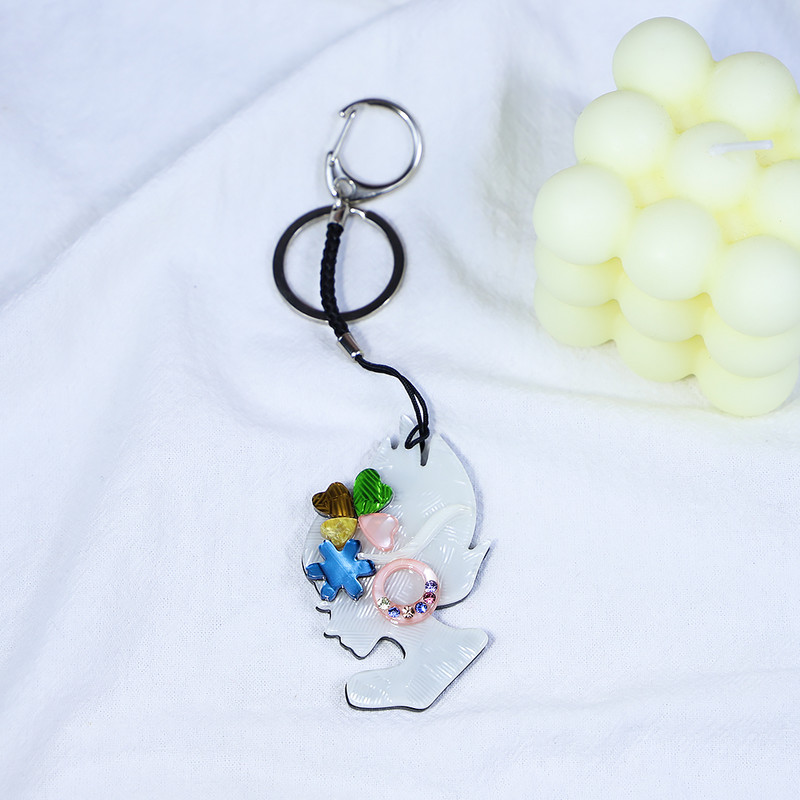 Breloc arcylic lucrat manual viu, avatar de femeie, breloc de chei din oțel inoxidabil, pentru femei, fete, cadouri, accesorii de bijuterii