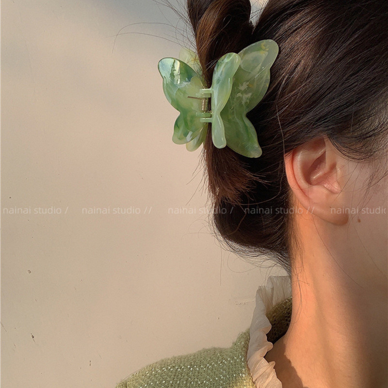 Acrilic fluture agrafă rechin pentru femei Accesorii de păr noi, verde, dublu strat, fluture, crab, clemă de păr, gheare de păr