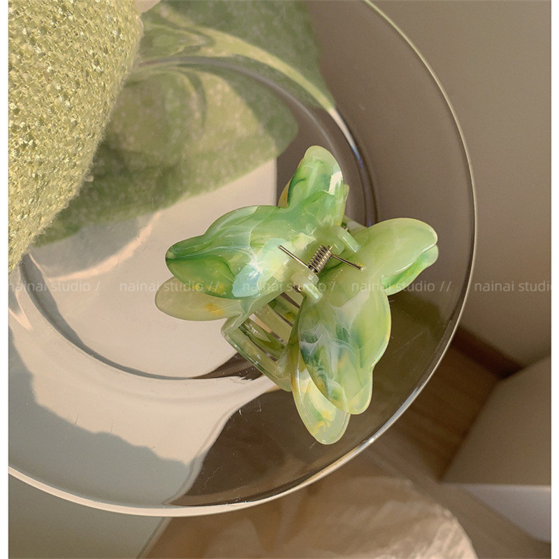 Acrilic fluture agrafă rechin pentru femei Accesorii de păr noi, verde, dublu strat, fluture, crab, clemă de păr, gheare de păr