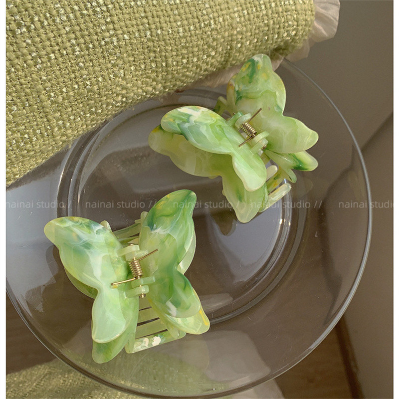 Acrilic fluture agrafă rechin pentru femei Accesorii de păr noi, verde, dublu strat, fluture, crab, clemă de păr, gheare de păr