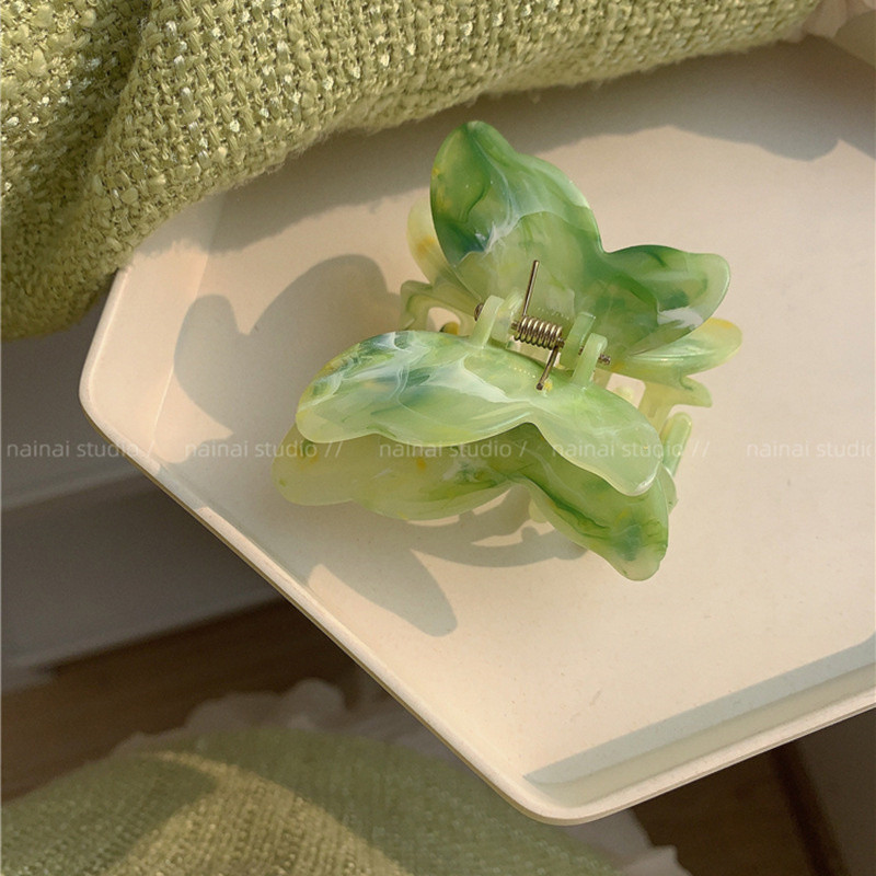 Acrilic fluture agrafă rechin pentru femei Accesorii de păr noi, verde, dublu strat, fluture, crab, clemă de păr, gheare de păr