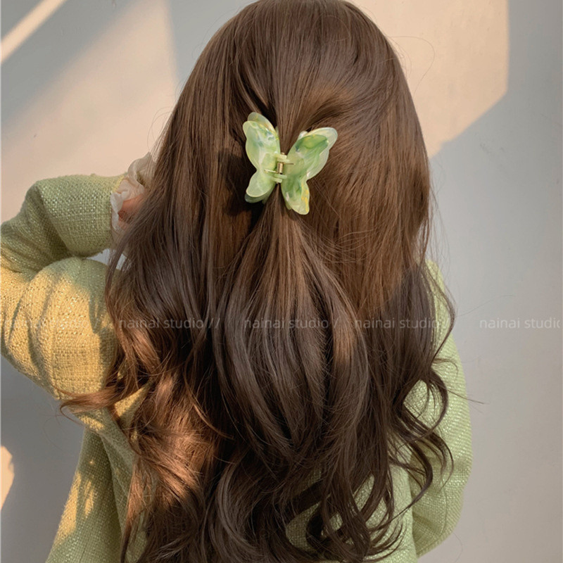 Acrilic fluture agrafă rechin pentru femei Accesorii de păr noi, verde, dublu strat, fluture, crab, clemă de păr, gheare de păr
