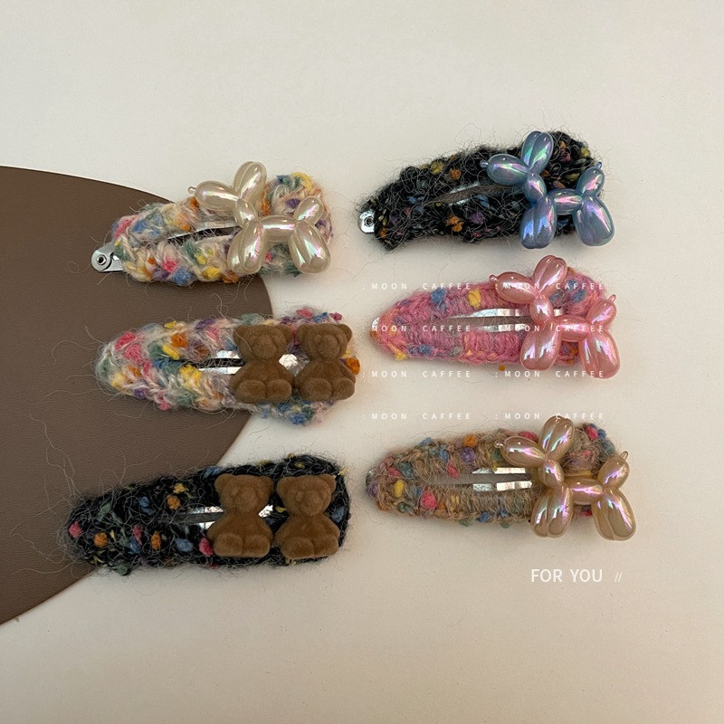 Moda de iarnă 2022 Cute Loves flocat urs balon câine BB Clip Duckbill Clip tricotat lână agrafe de păr pentru fete