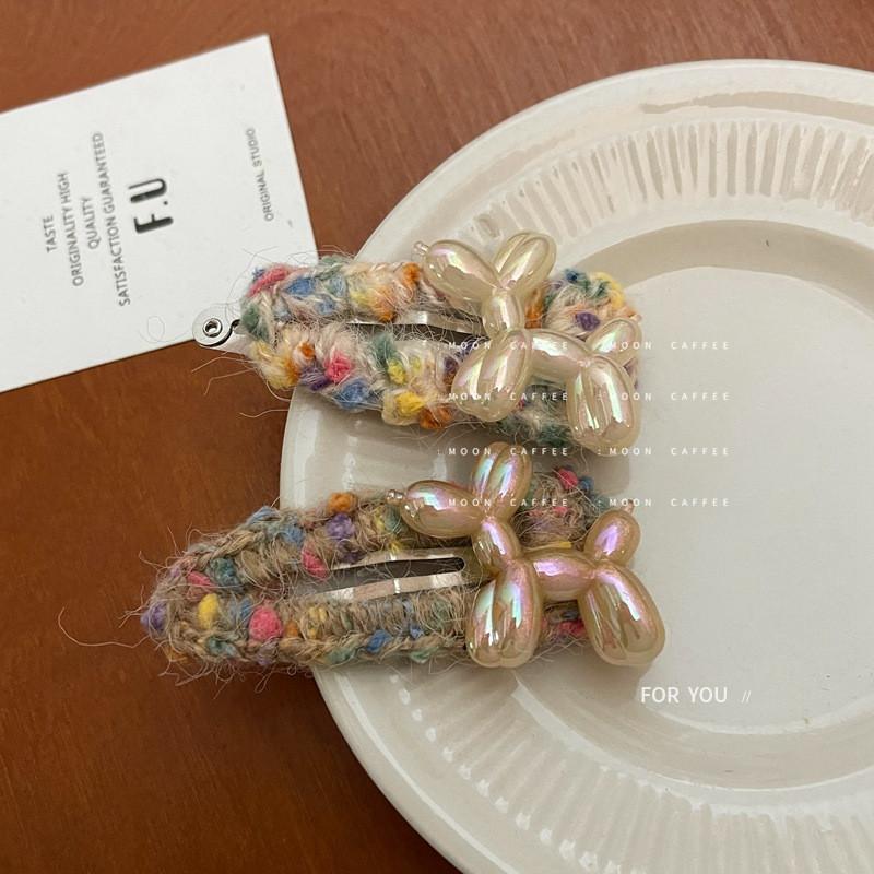 Moda de iarnă 2022 Cute Loves flocat urs balon câine BB Clip Duckbill Clip tricotat lână agrafe de păr pentru fete