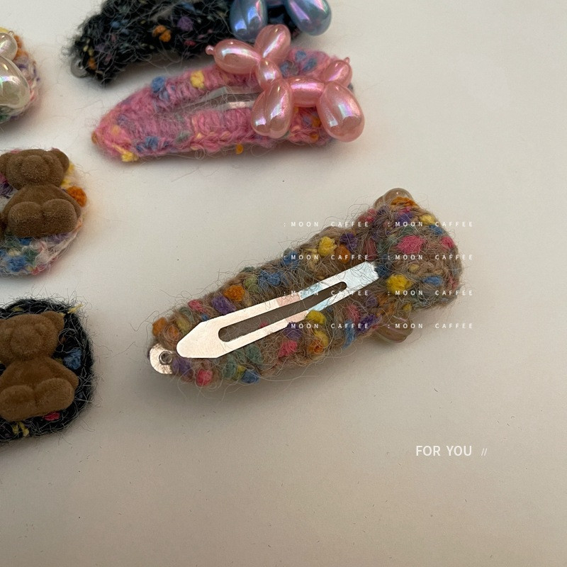 Moda de iarnă 2022 Cute Loves flocat urs balon câine BB Clip Duckbill Clip tricotat lână agrafe de păr pentru fete