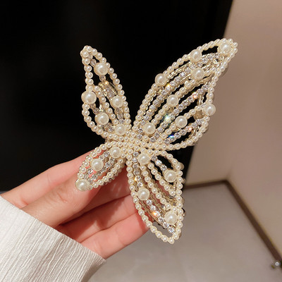 Franțuzesc retro strass perla fluture clemă de păr hollow cap clemă de prindere bijuterii de păr de lux gheare de păr accesorii de păr pentru femei
