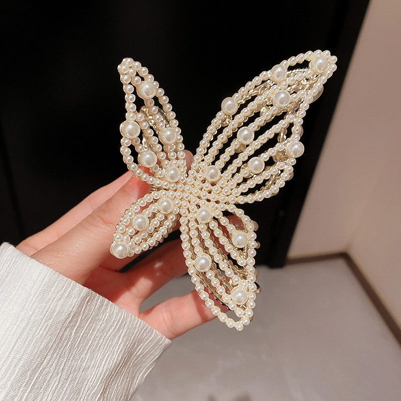 Franțuzesc retro strass perla fluture clemă de păr hollow cap clemă de prindere bijuterii de păr de lux gheare de păr accesorii de păr pentru femei