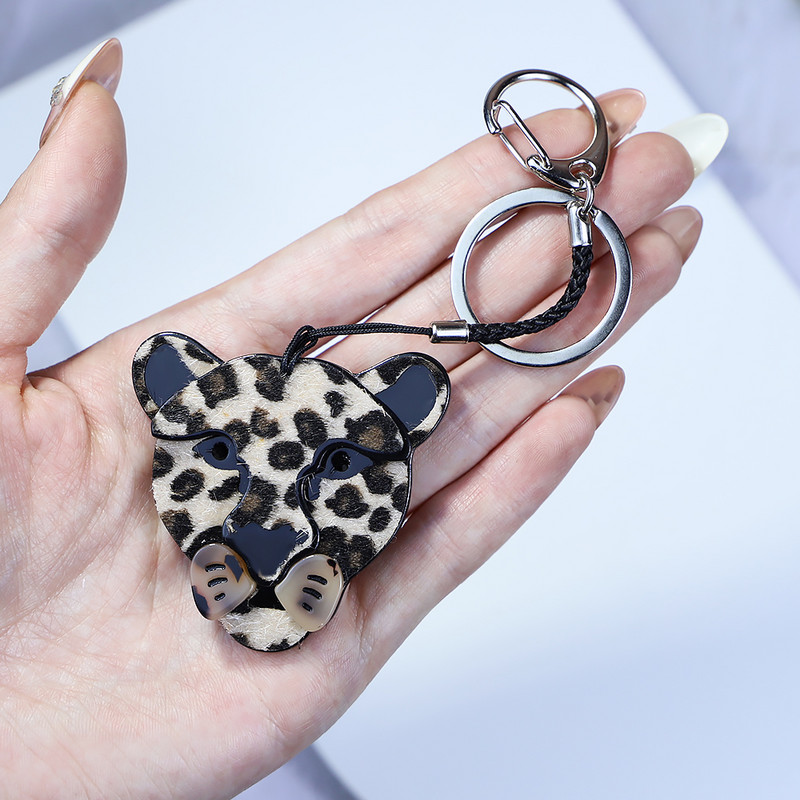 Kézzel készített arcil kulcstartó Vivid Animal Leopard rozsdamentes acél kulcstartó kulcstartó női lányoknak ajándék ékszertáska kiegészítők