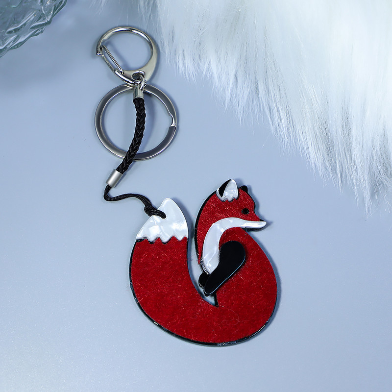 Lanț de chei din oțel inoxidabil, lucrat manual, arcylic, animal vulpe, breloc cheie pentru femei, fete, cadouri, accesorii de bijuterii