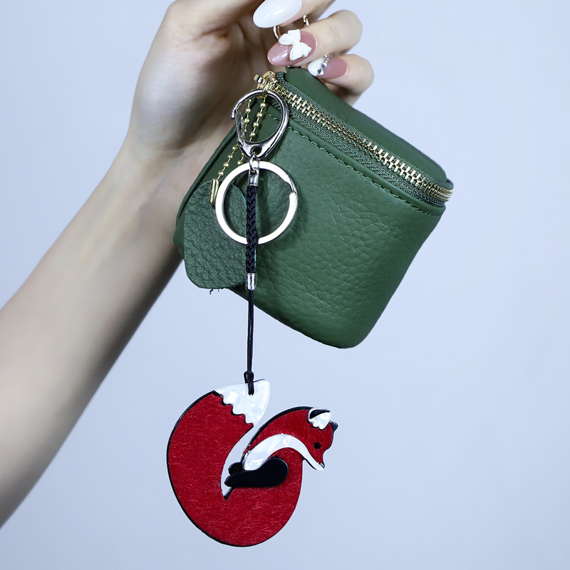 Lanț de chei din oțel inoxidabil, lucrat manual, arcylic, animal vulpe, breloc cheie pentru femei, fete, cadouri, accesorii de bijuterii