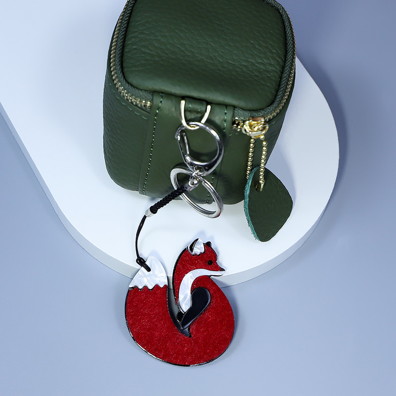 Lanț de chei din oțel inoxidabil, lucrat manual, arcylic, animal vulpe, breloc cheie pentru femei, fete, cadouri, accesorii de bijuterii