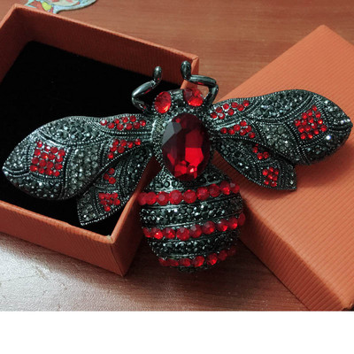 zlxgirl Broșe de albină de marime mari, bijuterii, broșe de epocă, pentru femei, pentru petrecere, aniversare, bijuterii, broșă cu strasuri, accesorii pentru hijab