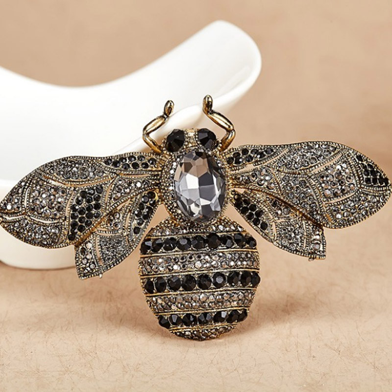 zlxgirl Broșe de albină de marime mari, bijuterii, broșe de epocă, pentru femei, pentru petrecere, aniversare, bijuterii, broșă cu strasuri, accesorii pentru hijab
