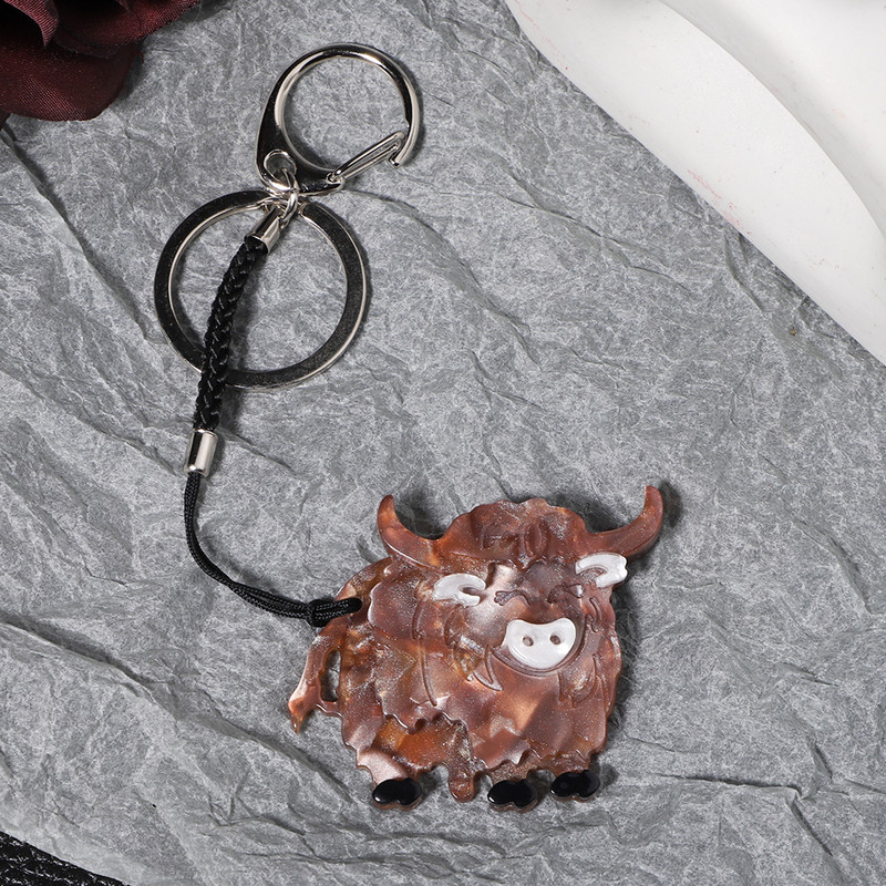 Drăguț acrilic iac vite lanț cheie din oțel inoxidabil accesorii de bijuterii pentru corsaj de animale realizat manual pentru femei, cadouri pentru fete, bijuterii