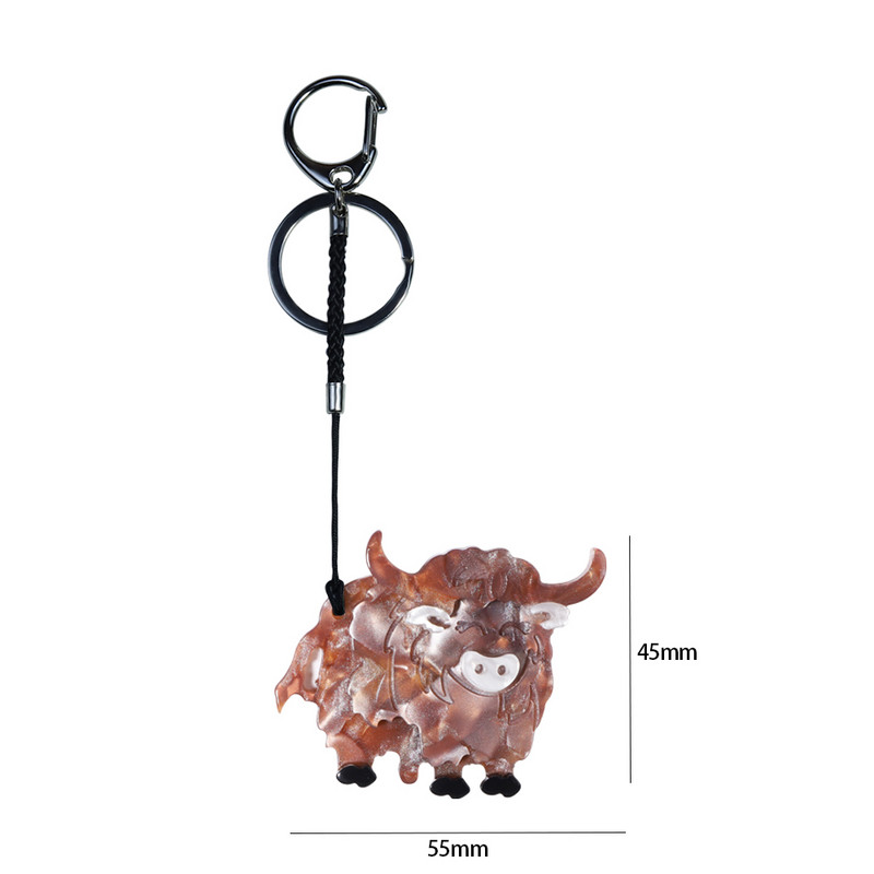 Drăguț acrilic iac vite lanț cheie din oțel inoxidabil accesorii de bijuterii pentru corsaj de animale realizat manual pentru femei, cadouri pentru fete, bijuterii