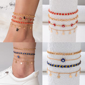 Tocona margele roșii elegante ciucuri cu stea 4 buc/set gleznă pentru femei picătură etnică ulei geometrie lanț din aliaj bijuterii accesorii 22981