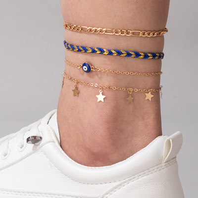 Tocona margele roșii elegante ciucuri cu stea 4 buc/set gleznă pentru femei picătură etnică ulei geometrie lanț din aliaj bijuterii accesorii 22981