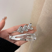 Moda coreeană Bowknot Love Heart Zircon Ins Sweet Agrafă cu un cuvânt Femei Minimalist Accesorii pentru păr Breton Clip