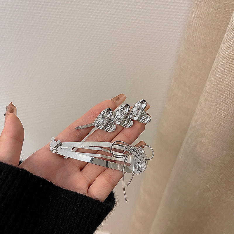 Moda coreeană Bowknot Love Heart Zircon Ins Sweet Agrafă cu un cuvânt Femei Minimalist Accesorii pentru păr Breton Clip