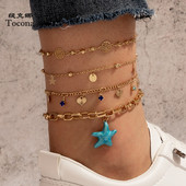 Tocona 4 buc/seturi Nou la modă stele de mare ciucuri gleznele pentru femei Charms Star Heart Hollow Geoemtric Foot Lanț Bijuterii Boho 17159