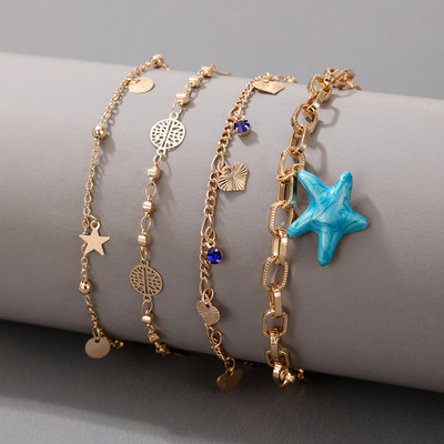 Tocona 4 buc/seturi Nou la modă stele de mare ciucuri gleznele pentru femei Charms Star Heart Hollow Geoemtric Foot Lanț Bijuterii Boho 17159