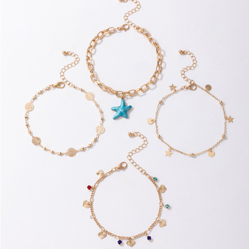 Tocona 4 buc/seturi Nou la modă stele de mare ciucuri gleznele pentru femei Charms Star Heart Hollow Geoemtric Foot Lanț Bijuterii Boho 17159