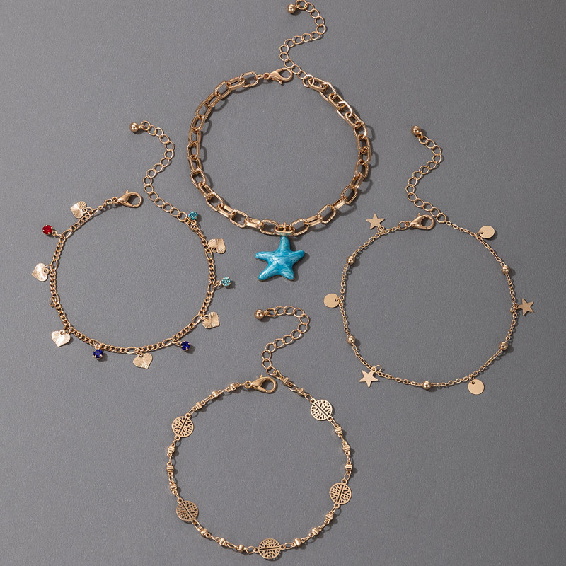 Tocona 4 buc/seturi Nou la modă stele de mare ciucuri gleznele pentru femei Charms Star Heart Hollow Geoemtric Foot Lanț Bijuterii Boho 17159