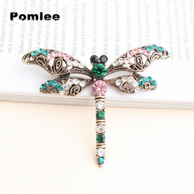 Pomlee Rhinestone Големи брошки с водни кончета за жени Винтидж Брошка за палто Игла Бижута с насекоми 2 цвята Налични подарък