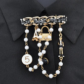 Broșă cu ciucuri de perle de lux Numărul 5 Broșă Cadou pentru fete Accesorii Geantă Îmbrăcăminte pentru femei Pin pentru bărbați Cadou Bijuterii