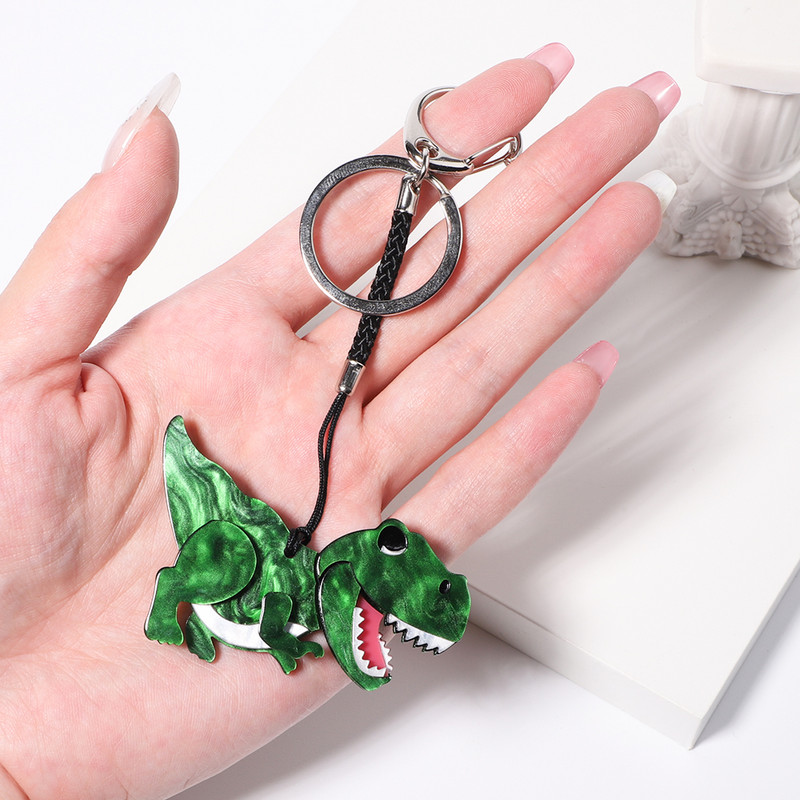 Сладък акрилен динозавър Ключодържател от неръждаема стомана Ръчно изработен животински корсаж Бижута Аксесоари за жени Подаръци за момичета Бижута Acce