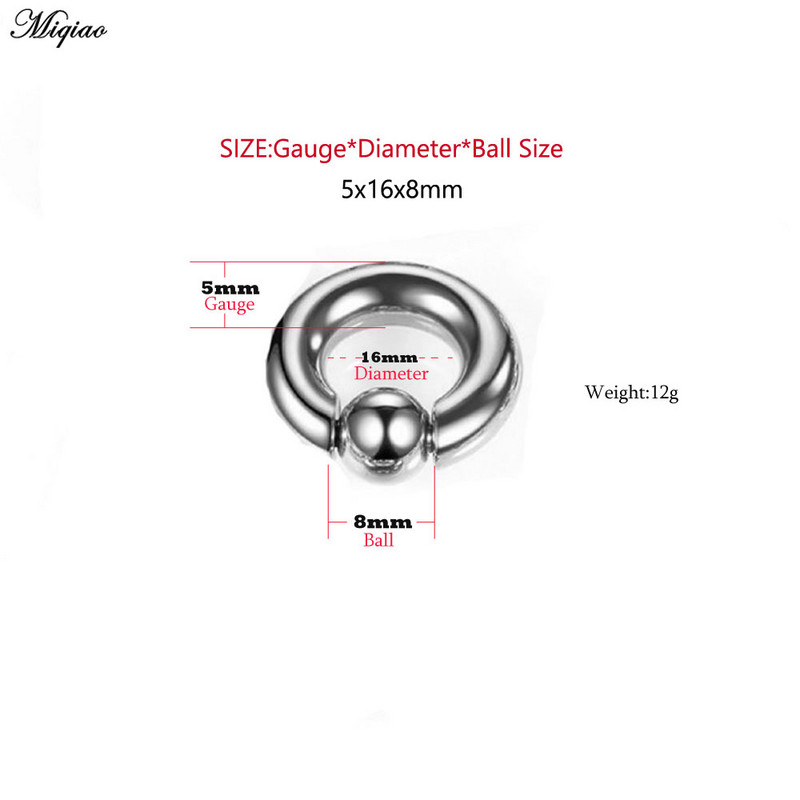 Miqiao 1 buc Piercing ureche din oțel inoxidabil Greutăți extensie extensie 1,2-10 mm Ecartament pentru ureche BCR Închidere bilă Bijuterii inel pentru septul nasului